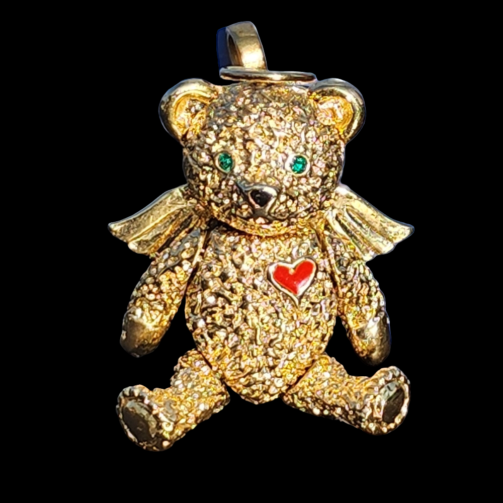Batya vintage articulated teddy bear gold tone pendant brooch scarf pin jewelry