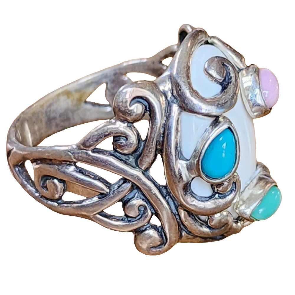 Sterling Silver Carolyn Pollack Relios Ring sz 10 White Agate Turquoise Jewelry