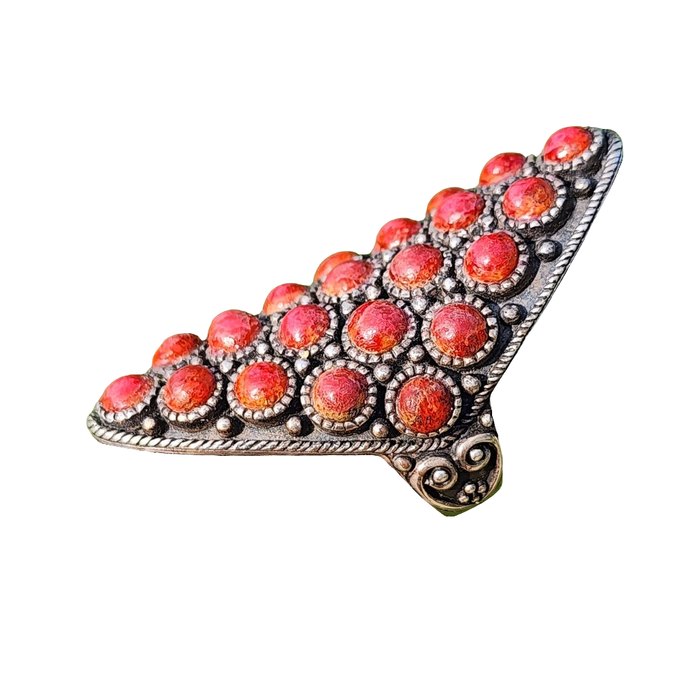 Huge chunky sterling silver red coral ring size 7.5 boho Southwestern