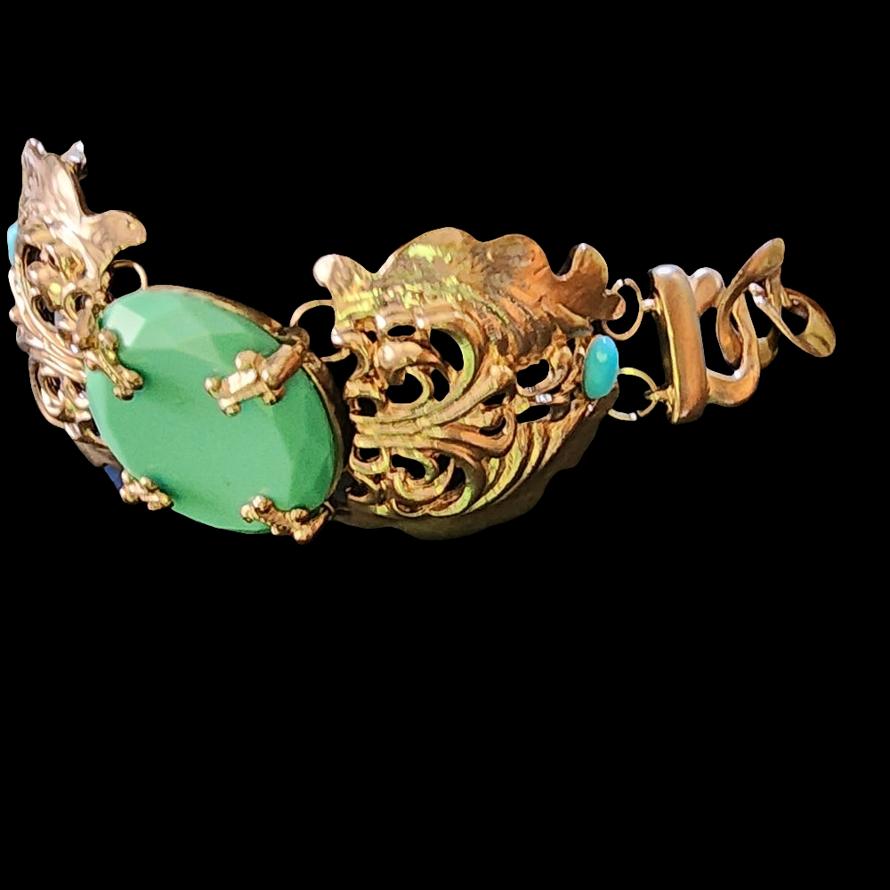Fashion costume jewelry necklace chunky gold tone blue turquoise acrylic