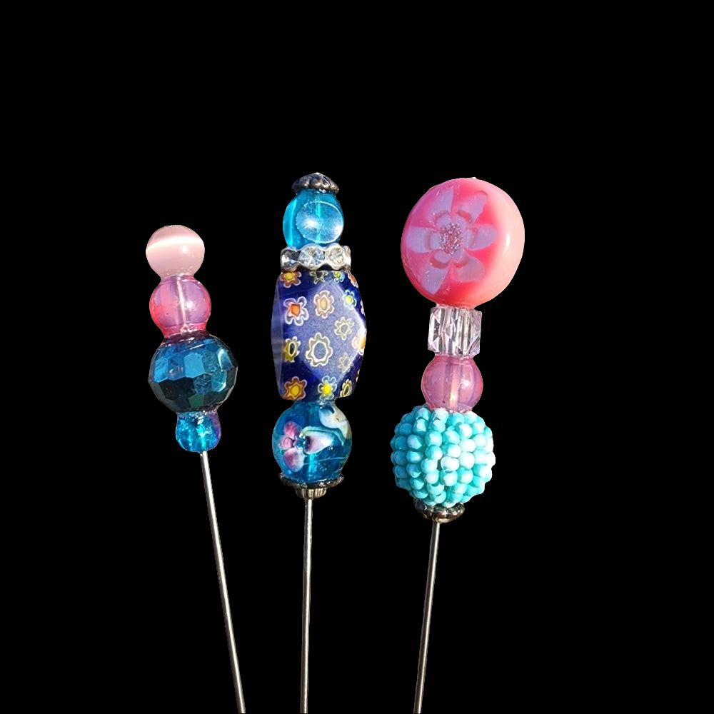 Hatpins Hat pins lot bundle 3 ooak art glass beads vintage jewelry mixed media