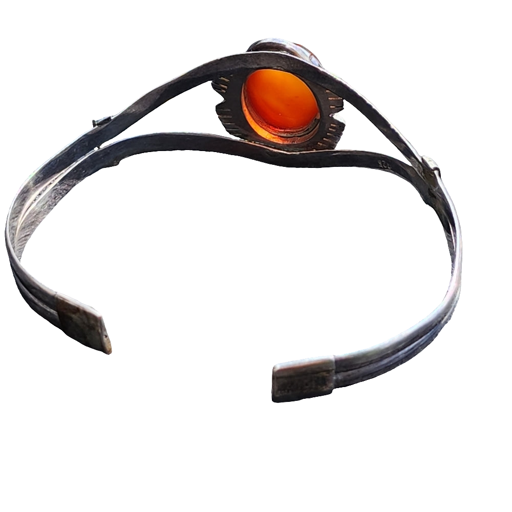 Vintage Sterling silver cuff bracelet with orange stone dine jewelry