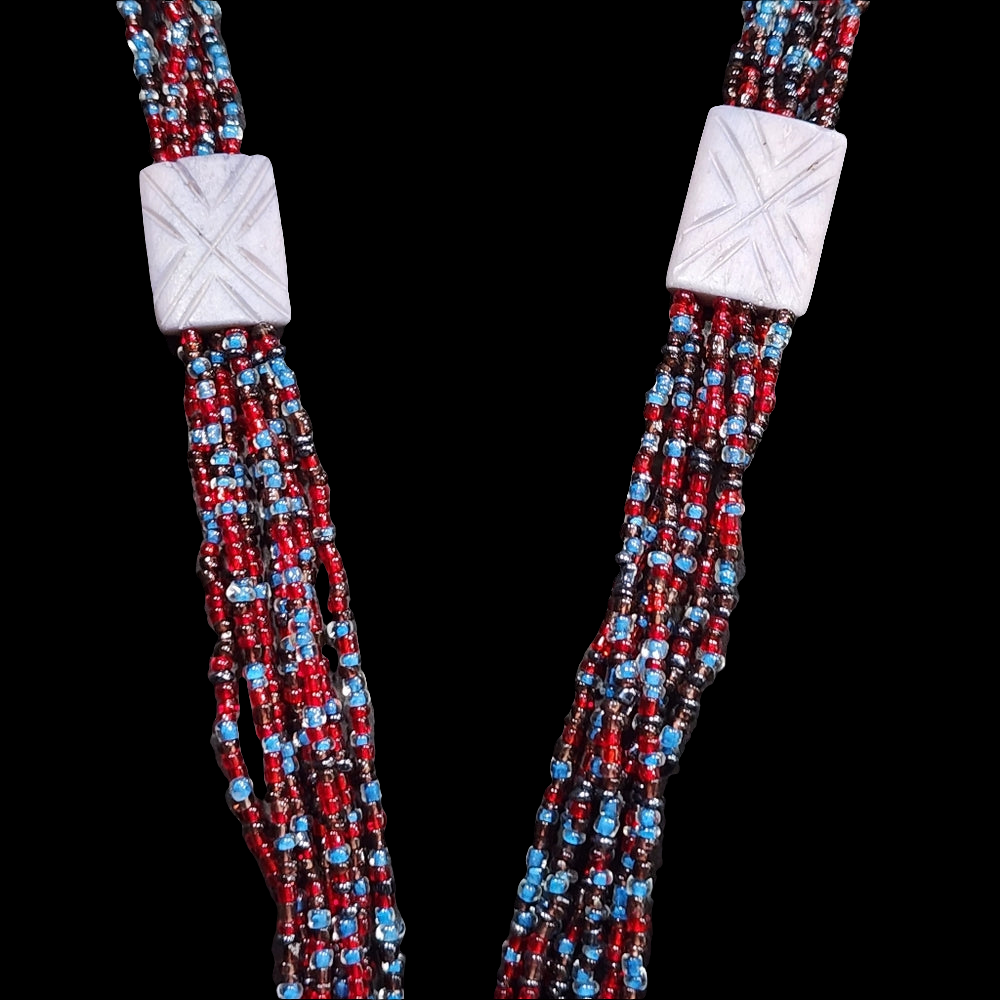 Fashion 7 strand handmade glass beaded necklace layer red blue beads
