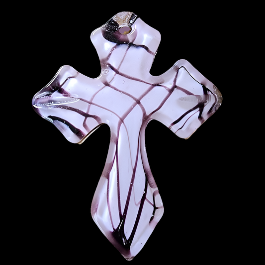 Art glass huge chunky cross pink purple fashion statement pendant jewelry