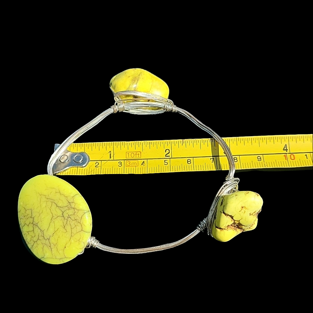 Yellow bronze & blue plastic gemstone  wire bangle bracelet designer fashion