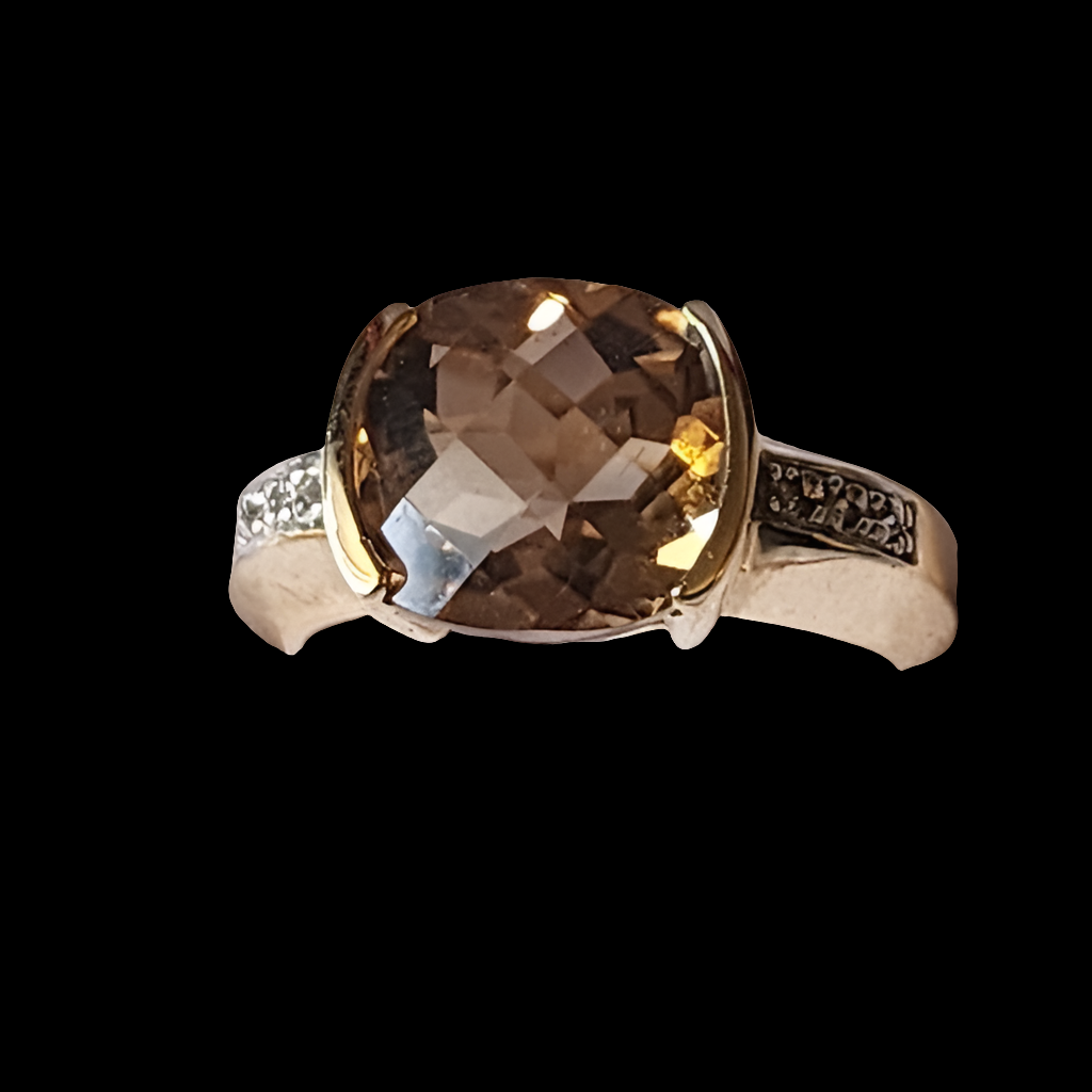 Quality JCR 10k  karat yellow gold smoky quartz ring size 6.75
