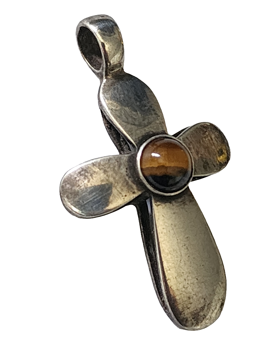 sterling silver cross made in Israel with tiger eye stone