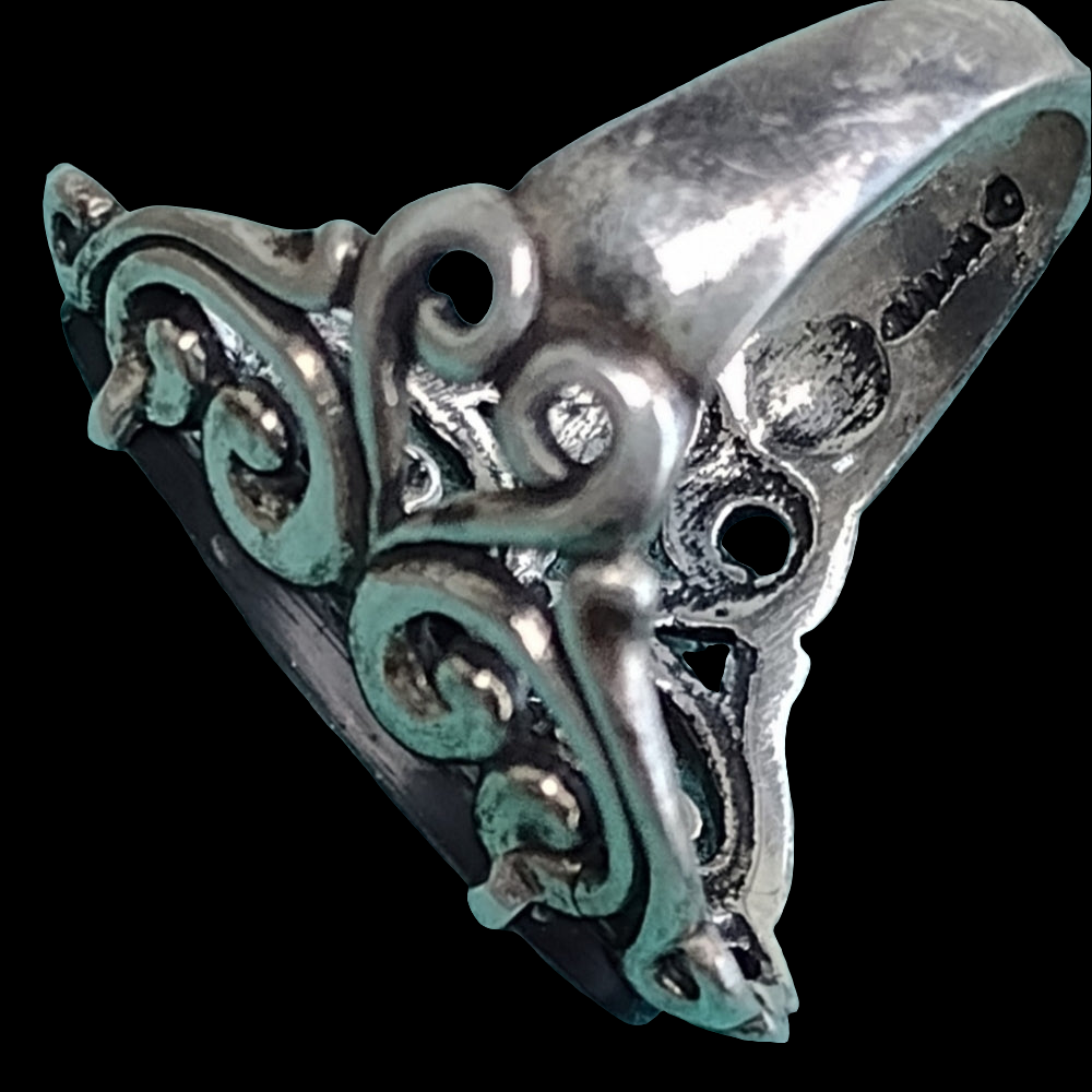 Vintage filigree kabana ring size 8 blue mother of pearl sterling silver