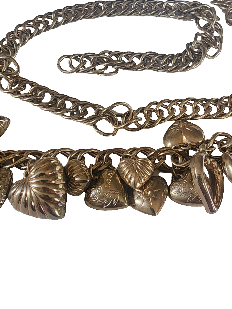 Dangle puffy  heart gold tone belt
