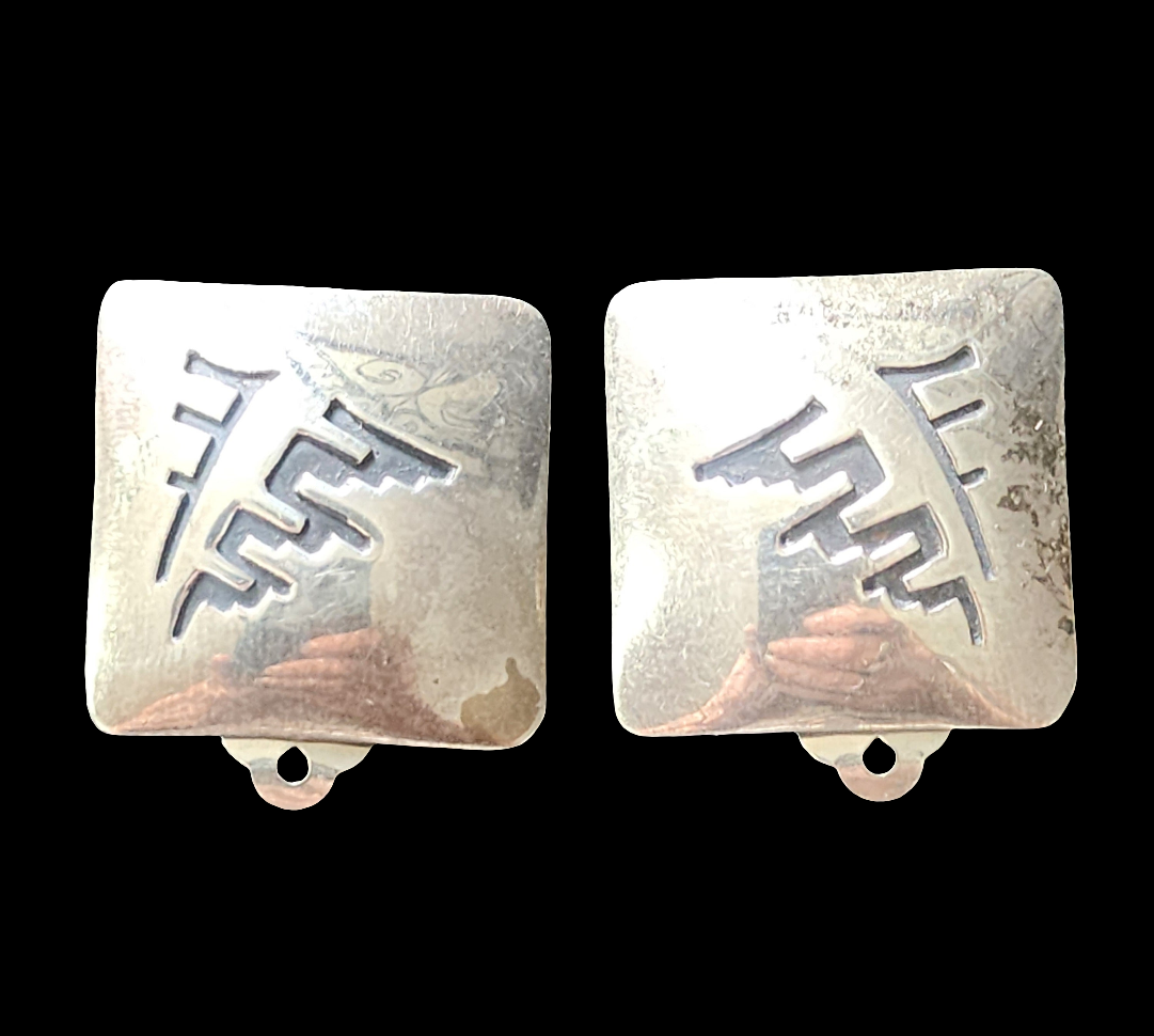 Navajo native american sterling silver clip on earrings by T Billy