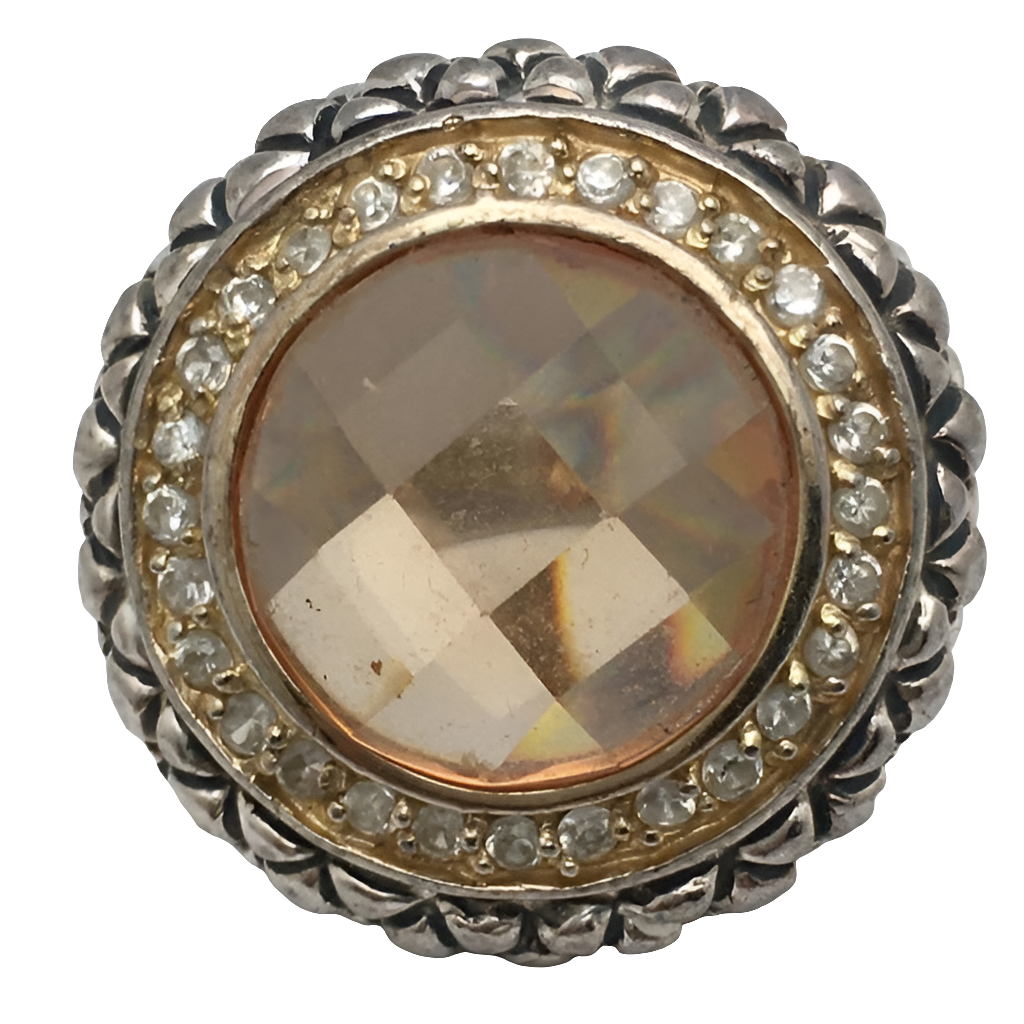 Sterling silver ring with Yellow Orange and diamonds Dome top size 6