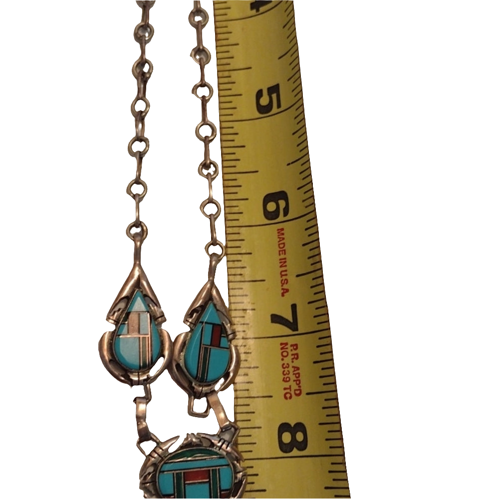 Sterling silver Native American inlay feather dangle necklace turquoise …