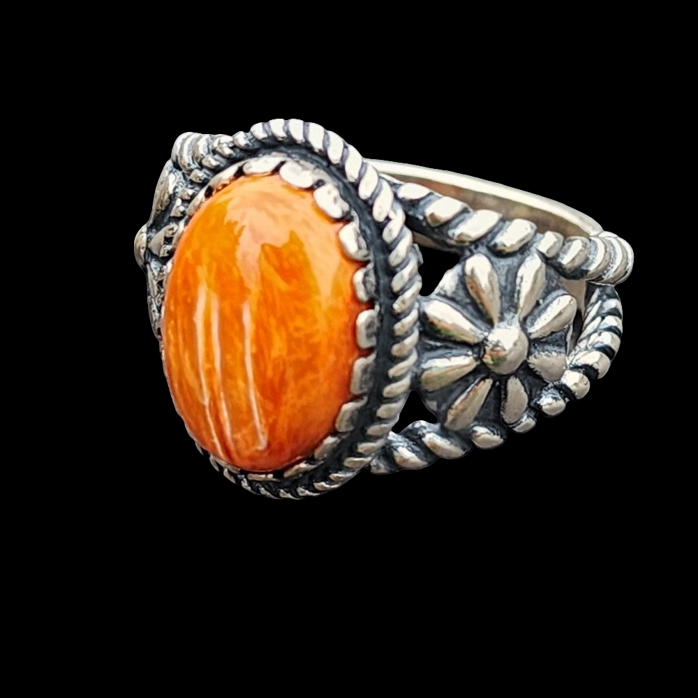 Relios Carolyn Pollack Sterling silver ring with orange Spiny oyster sz 9