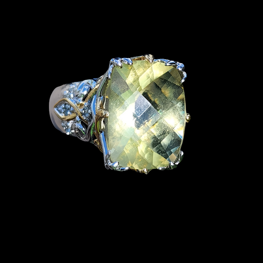 Michael Valitutti Sterling silver ring size 7.75 yellow & clear gemstones chunky