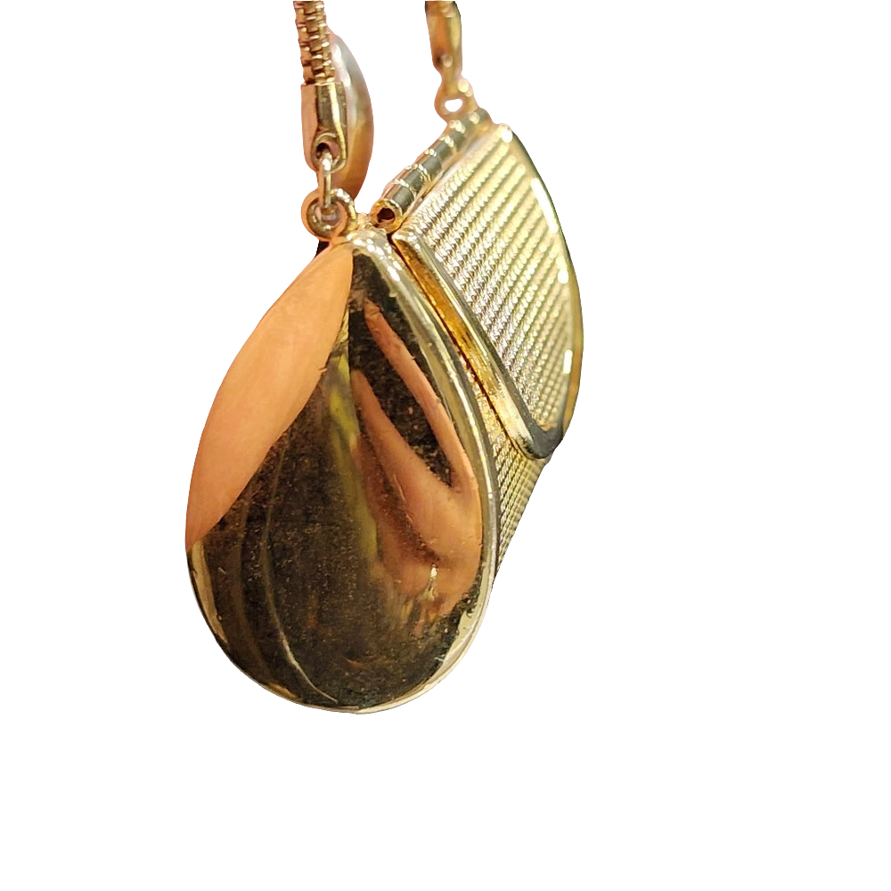 Purse pendant change locket necklace long chain gold tone fashion jewelry golden