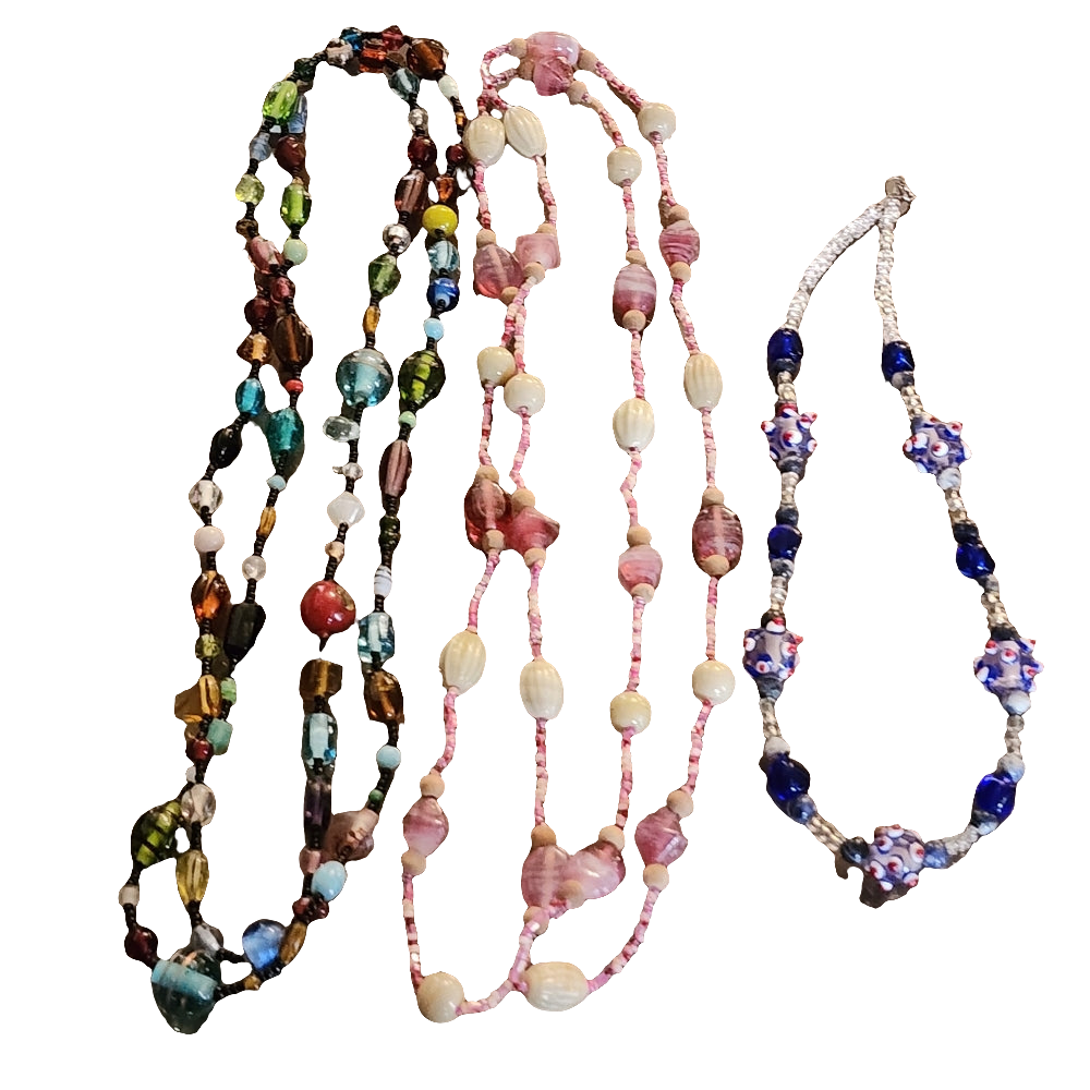 Vintage lot of three glass beaded necklaces art glass costume jewelry