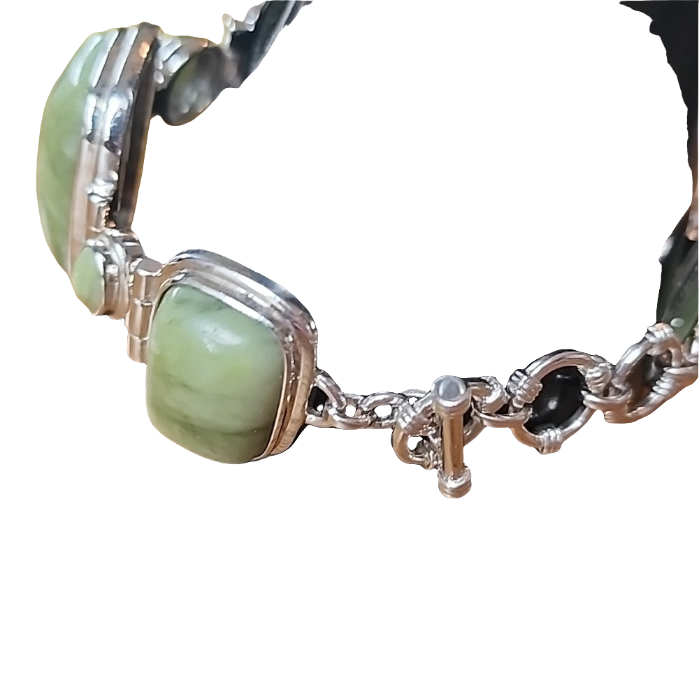 Sterling silver chunky green stone link bracelet  statement unisex jewelry 9"