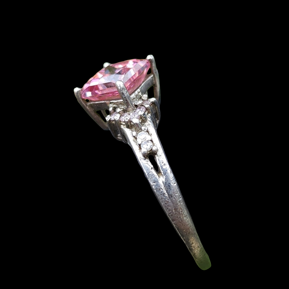 Sterling silver ring with pink and clear stones size 8.25 by Sunil Agrawal