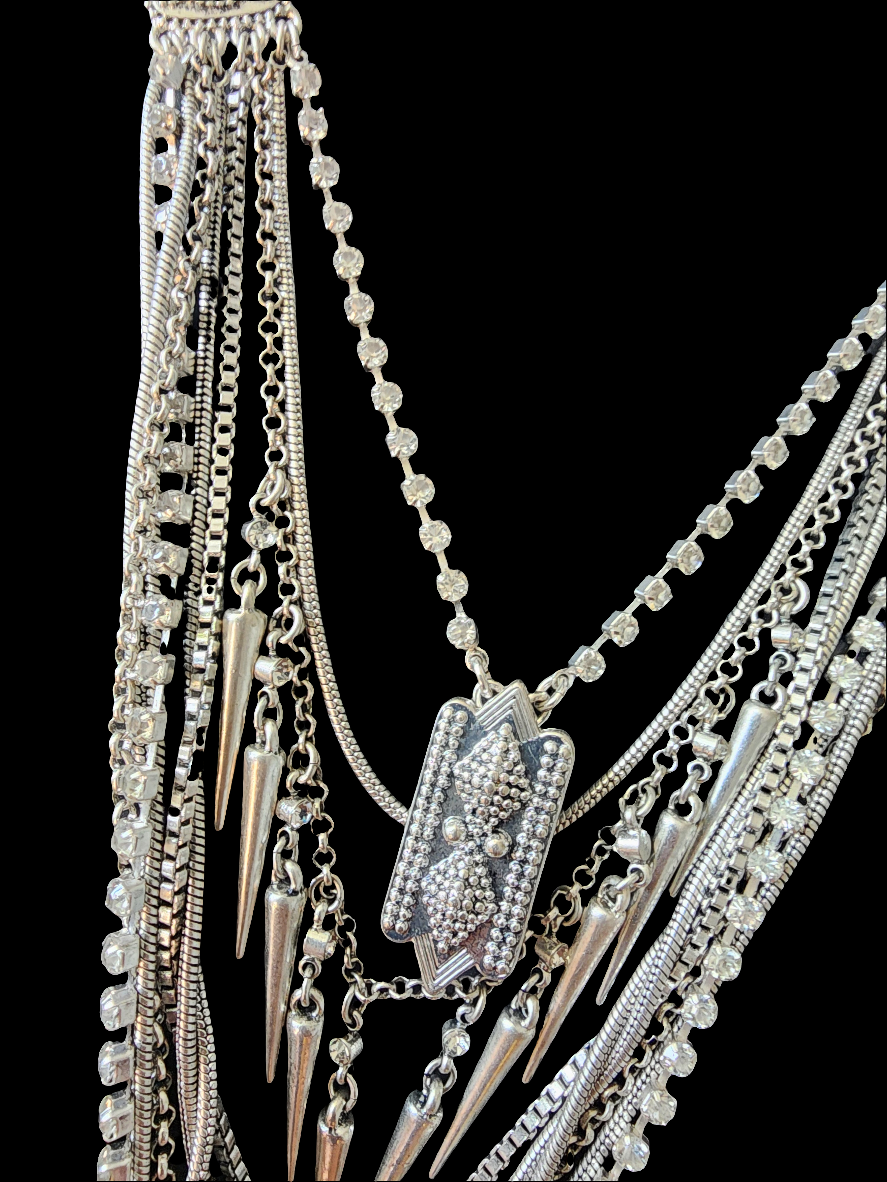 Lucky Brand layered Necklace Silver Tone multi strand