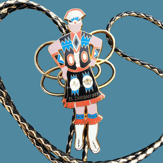 Figural Native American enamel Shriners Bolo El Zaribah Phoenix AZ gold accents
