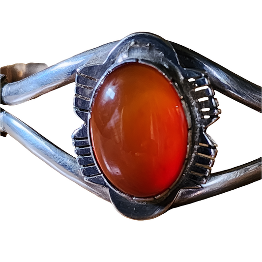 Vintage Sterling silver cuff bracelet with orange stone dine jewelry