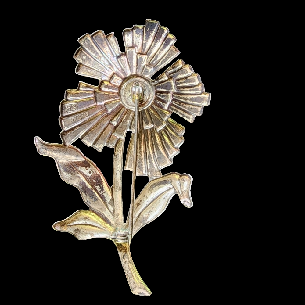 Signed SB sterling silver flower pin brooch vintage