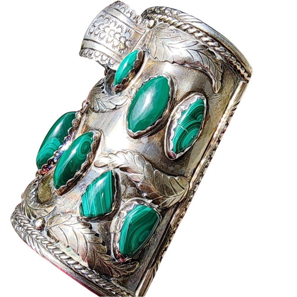 Native American Navajo Jerry Roan sterling silver malachite cuff bracele…