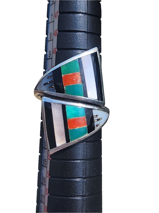 Native American Sterling Silver Zuni inlay stones ring size 6