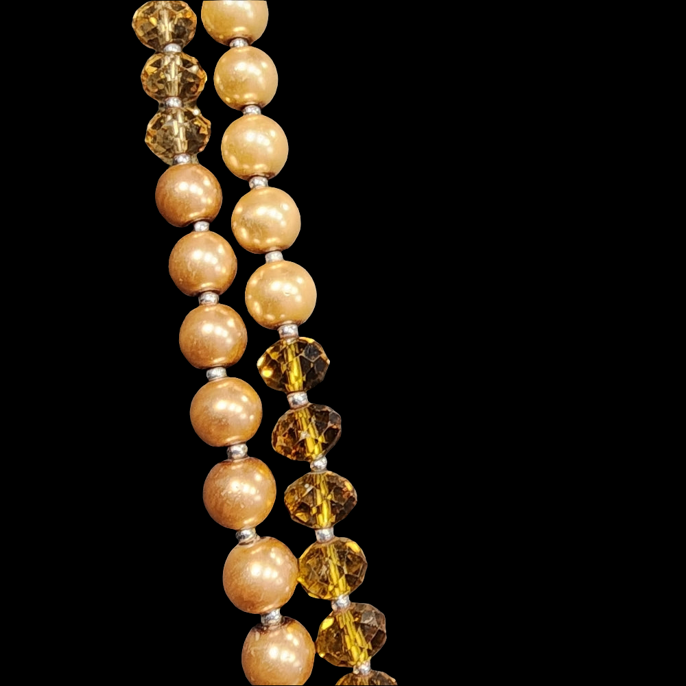 Costume fashion jewelry beaded Amber glass faux pearl long necklace