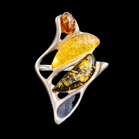 Vintage sterling silver ring with Amber size 7.25 fine jewelry multi color