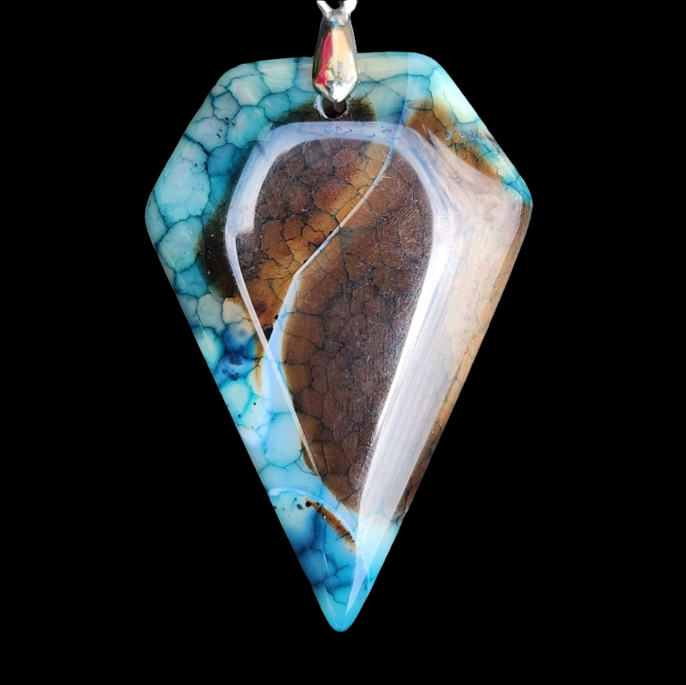 Blue stone necklace pendant shield arrow Dragon jasper? Fashion jewelry