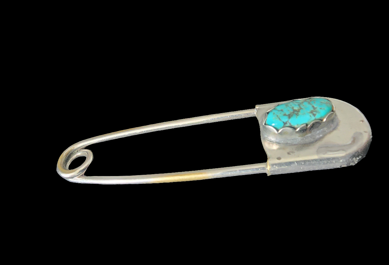 Turquoise Native American jumbo Shawl key Safety pin Vintage Jewelry