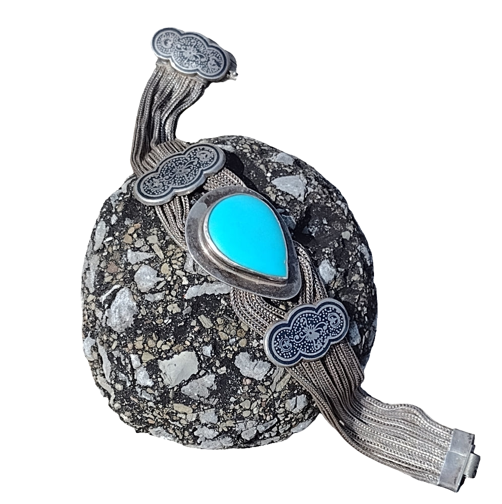Antique sterling silver and turquoise bracelet 8"