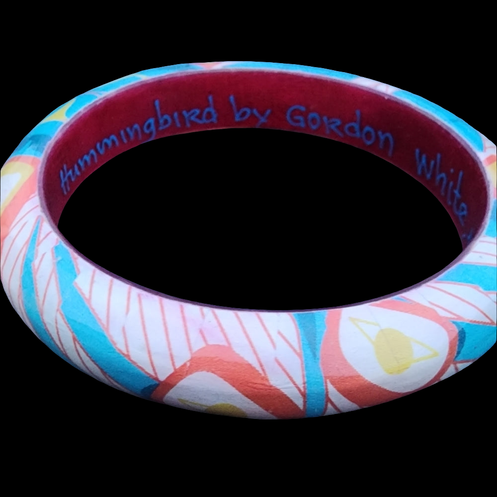 Vintage Native Haida wooden Bracelet by Artist Gordon White Retro Hummingbird