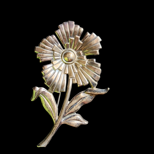 Signed SB sterling silver flower pin brooch vintage