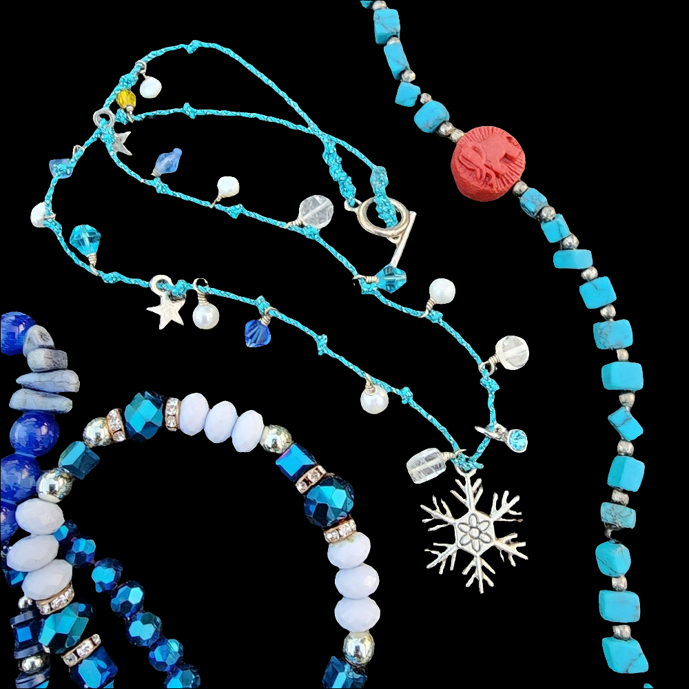 Bundle lot Turquoise Blue colors mixed media bracelets Necklaces Angel earrings