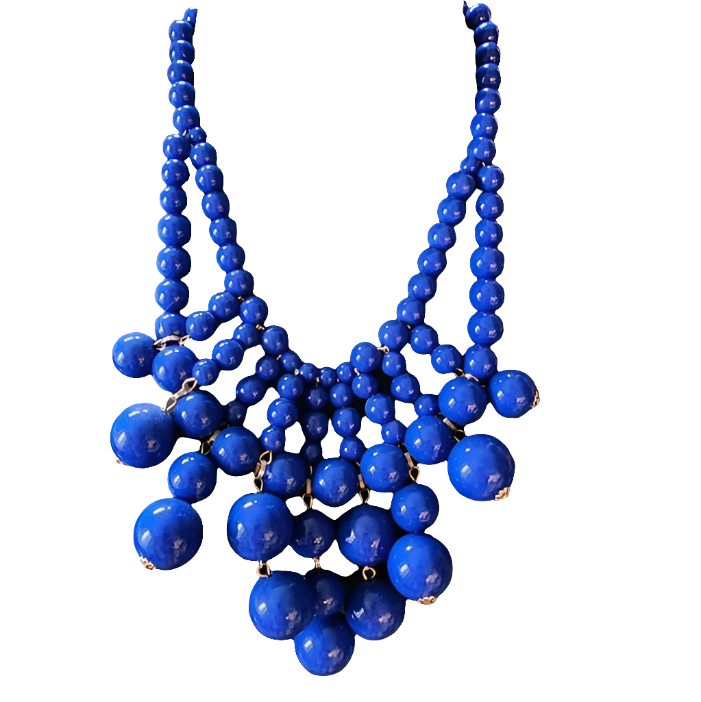Charming Charlie navy blue bubble beaded bib necklace Statement runway jewelry