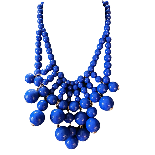 Charming Charlie navy blue bubble beaded bib necklace Statement runway jewelry