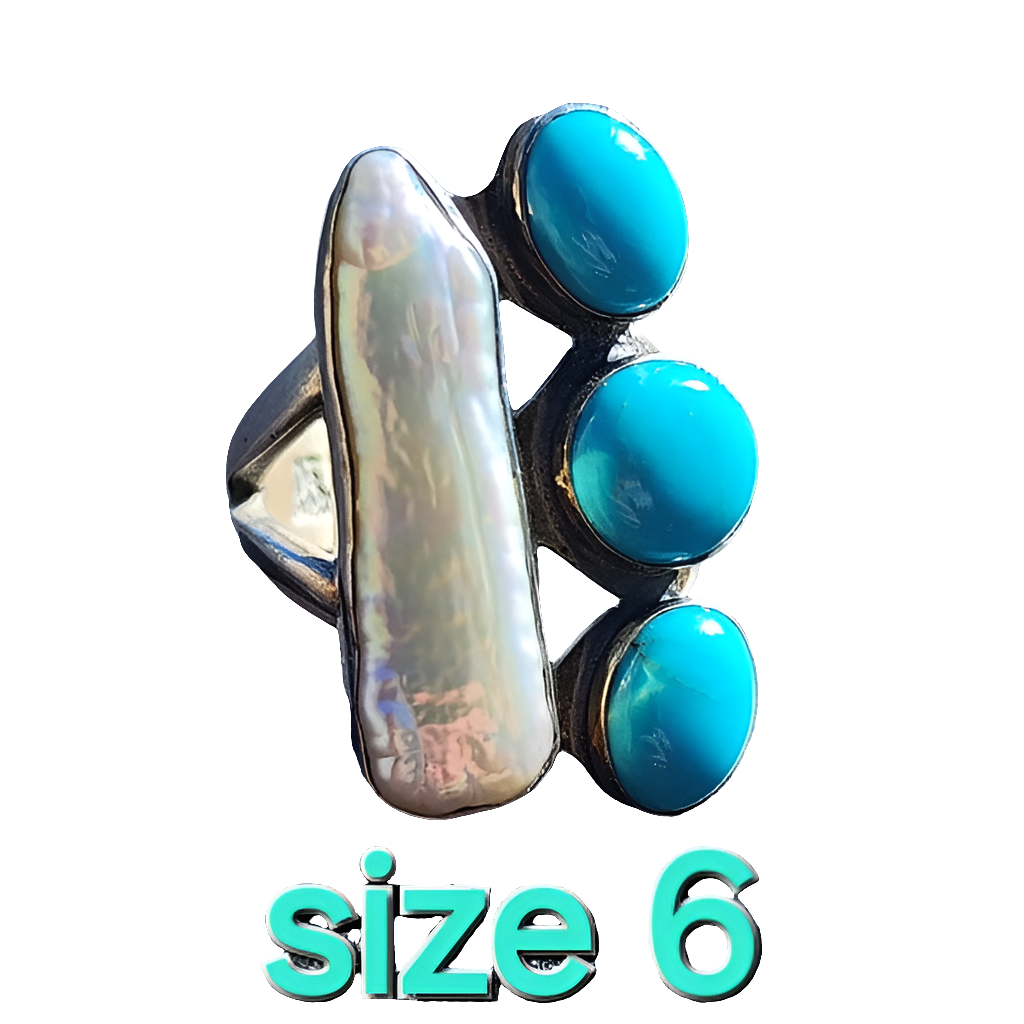 Jay King Desert Rose Turquoise MOP ring size 6 Southwest jewelry designer