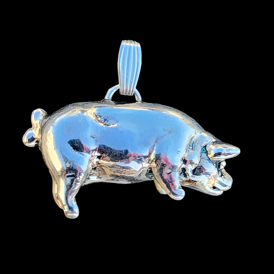 Little potbelly pig puffy 3D sterling silver pendant