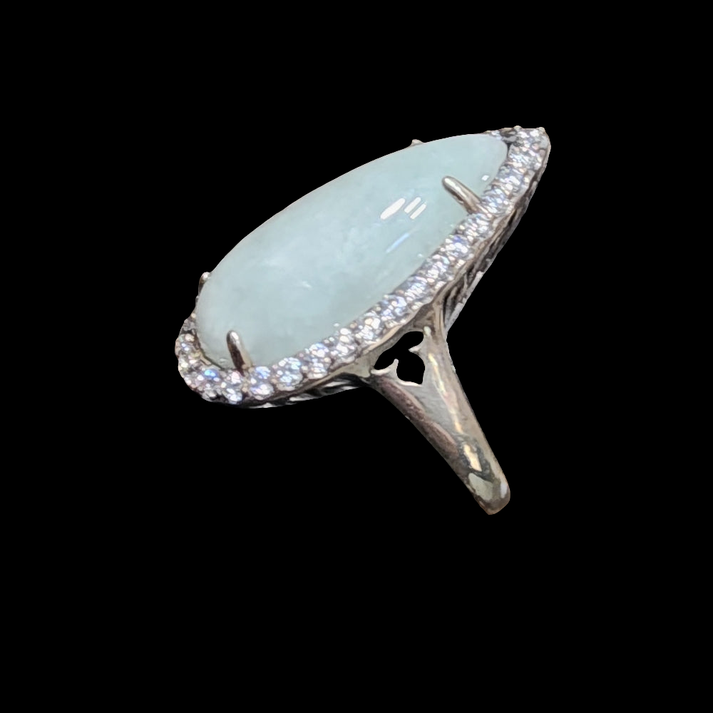 Sterling silver Light green jade ring designed  by Jade of Yesteryear size 9
