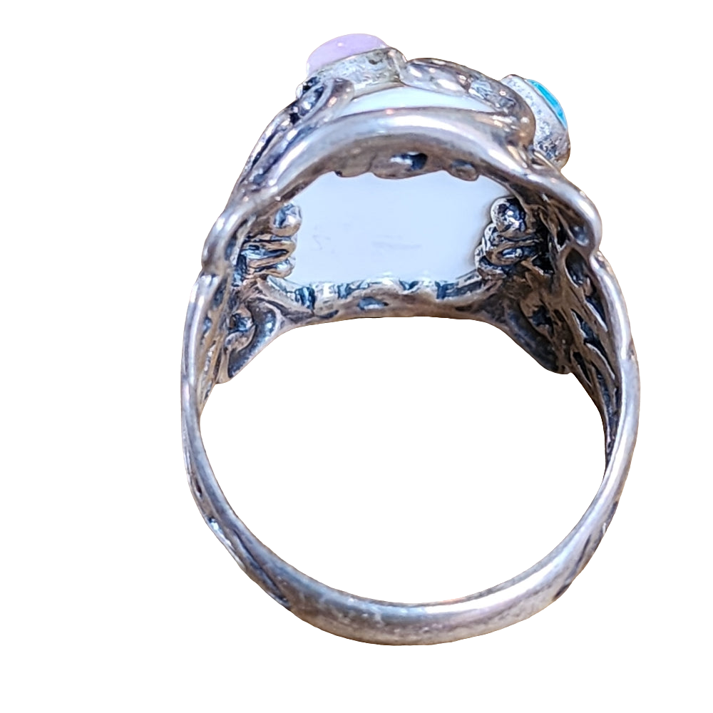 Sterling Silver Carolyn Pollack Relios Ring sz 10 White Agate Turquoise Jewelry