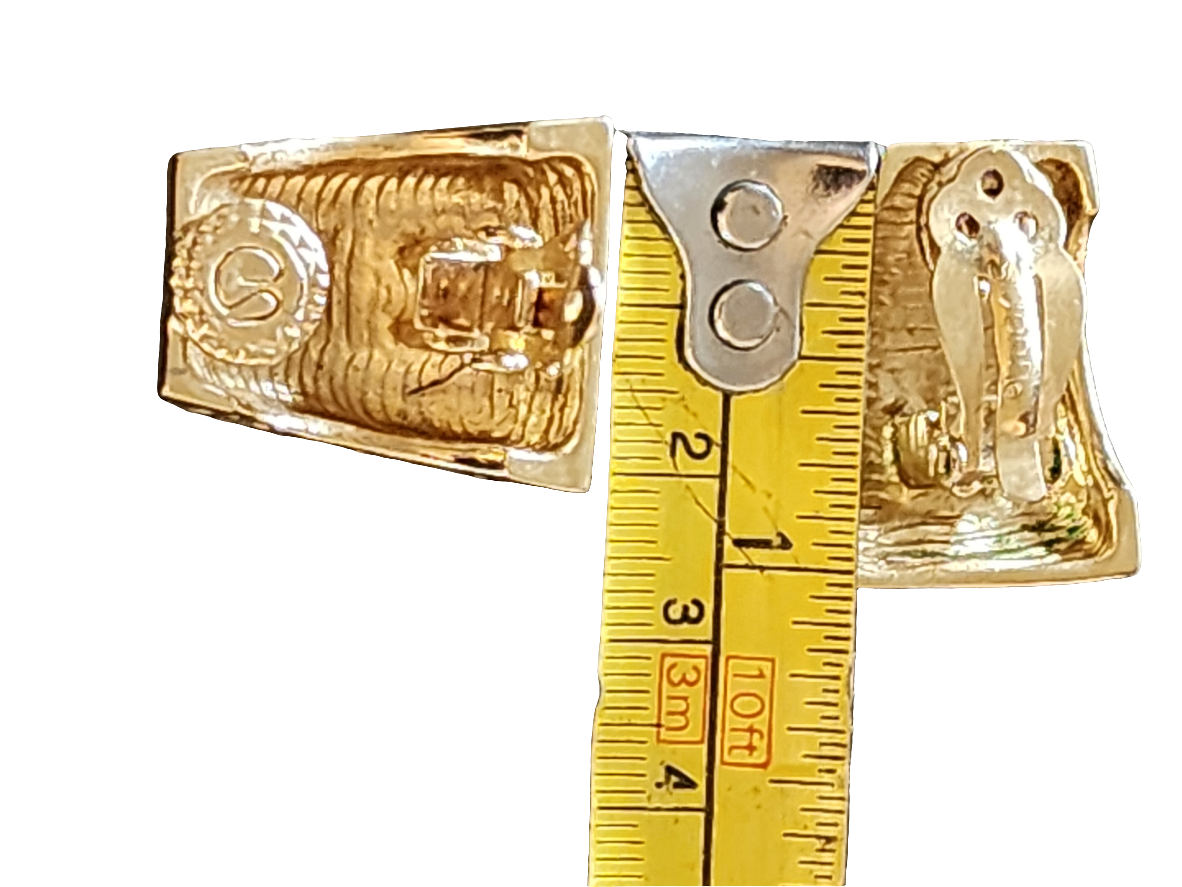 Designer clip-on earrings gold tone by St John retro