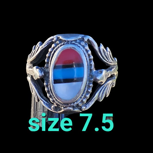 Size 7.5 vintage Native American sterling silver inlay ring fine jewelry