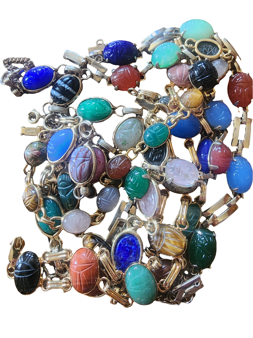 Lot of jewelry 7 carvedscarab bracelets w hieroglyphics Egyptian