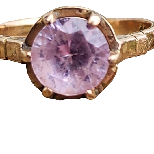 Antique 14k karat yellow gold ring with pink stone size 5.75
