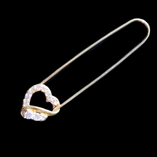 14k yellow gold & diamonds heart scarf pin pendant fine jewelry