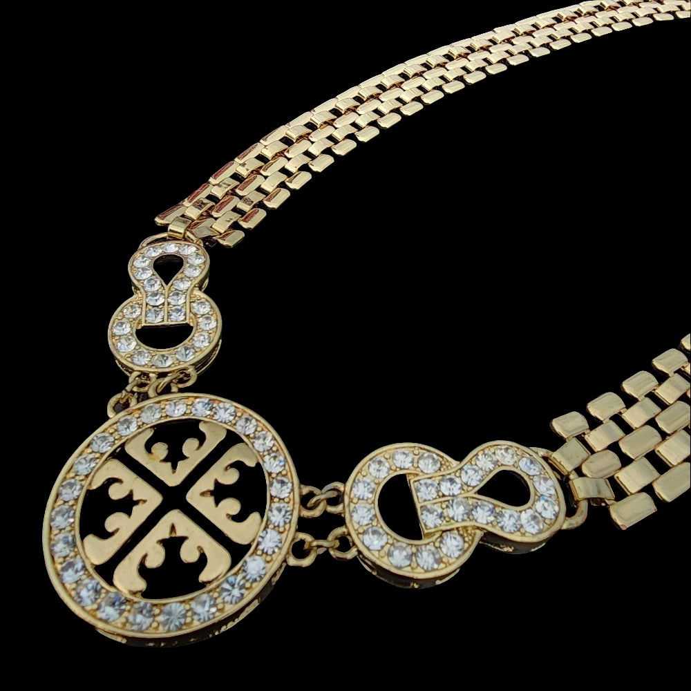 Gold link Rhinestone Cross symbol Necklace Statement fashion jewelry