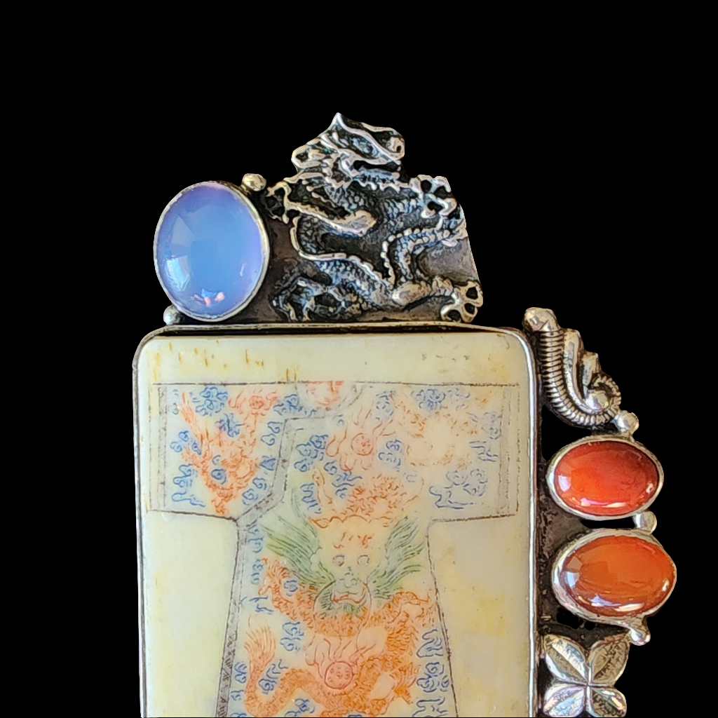 Designer AKR sterling silver brooch / pendant dragon shirt with gem stones