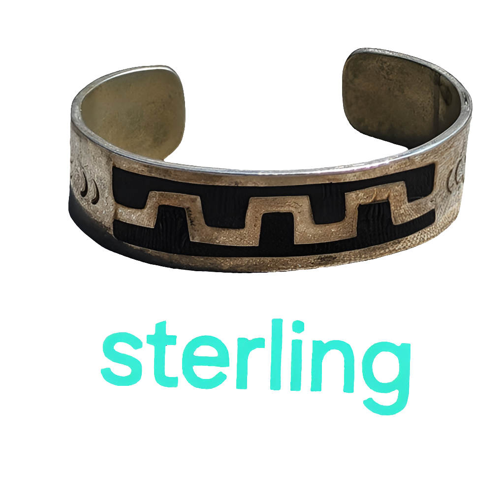 Vintage old sterling silver Native American Mexican? cuff bracelet ename…